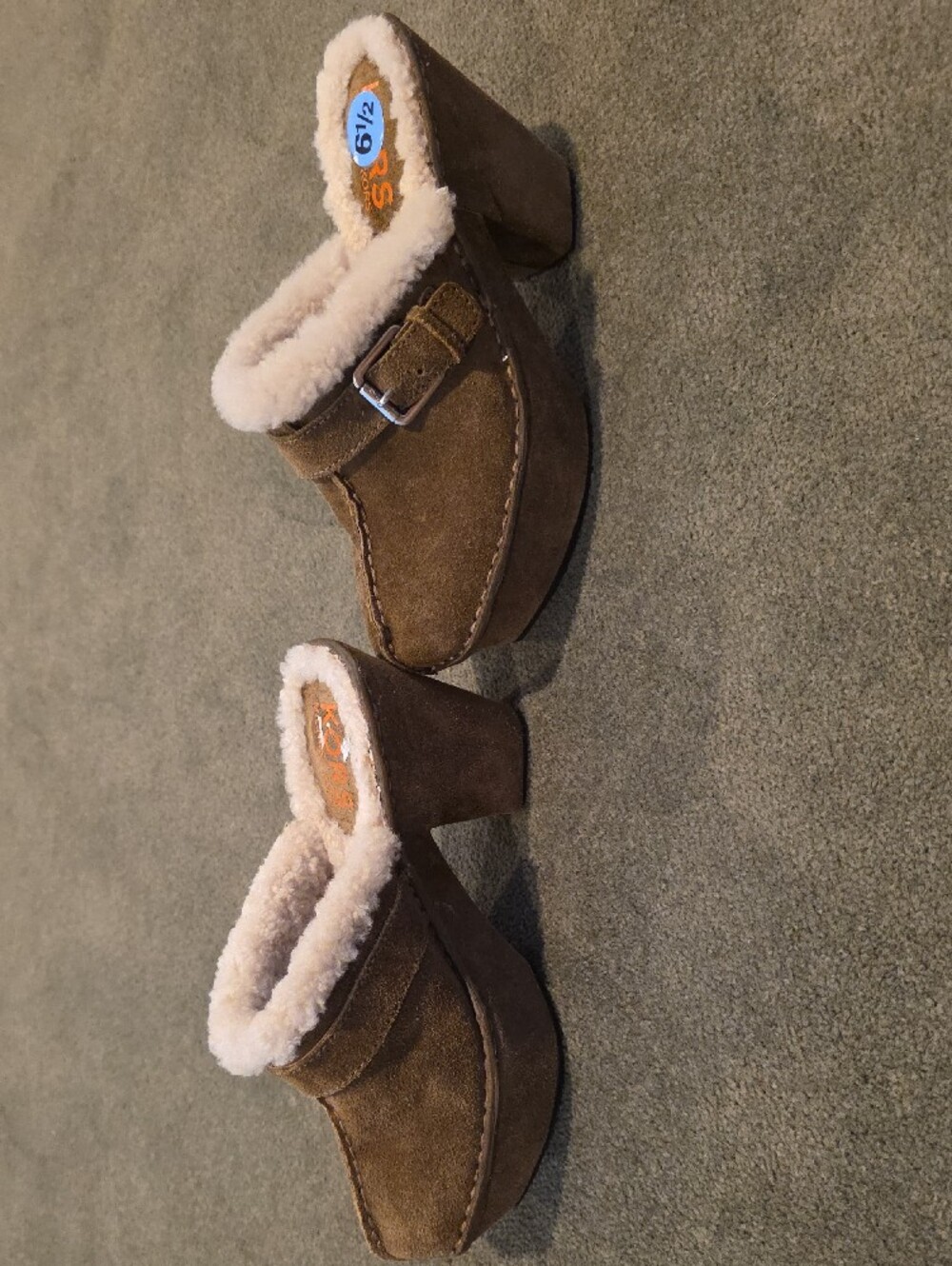 EUC size 6.5 Michael Kors Brown Suede Shearling-Trim Platform Mule Clogs